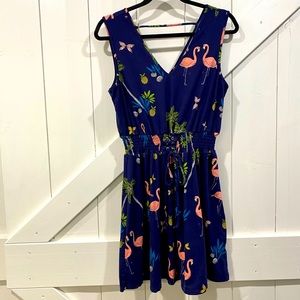 Navy flamingo mini dress